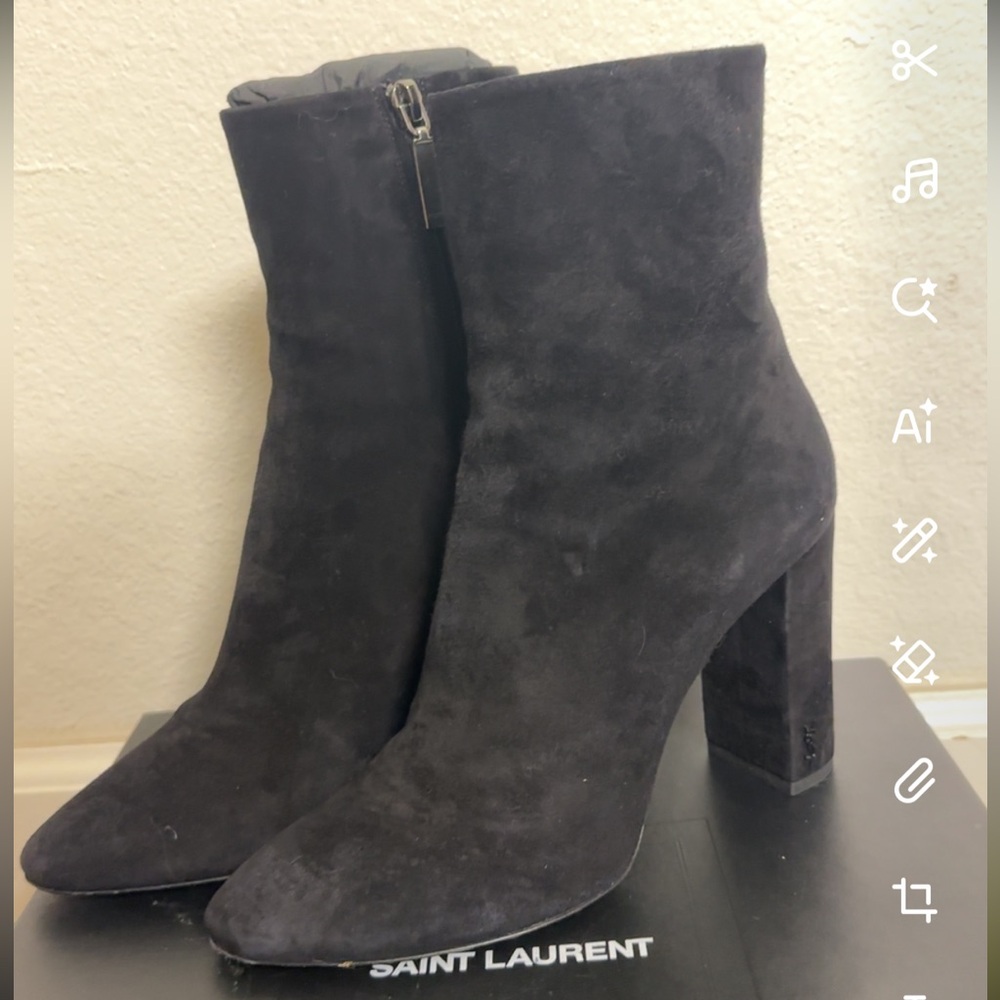 Yves Saint Laurent Black Suede Heeled Ankle Boots